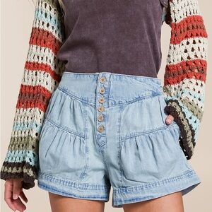 Free People Fleur Light Blue High-Rise Button-Front Denim Shorts; New w/ TAGS